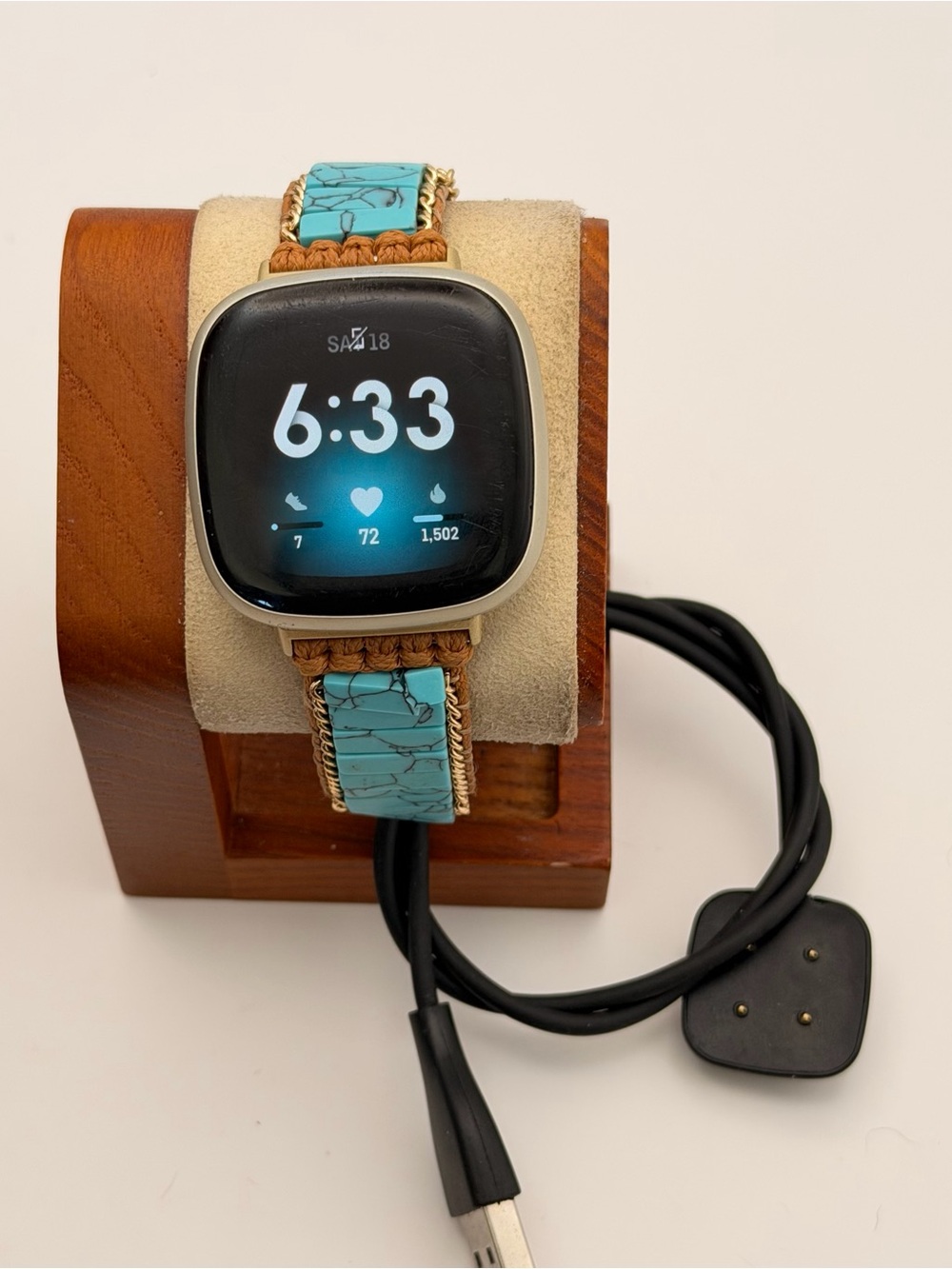 Fitbit Versa 3, Fitness Tracker, Charger Included, Gold/light Blue Band
